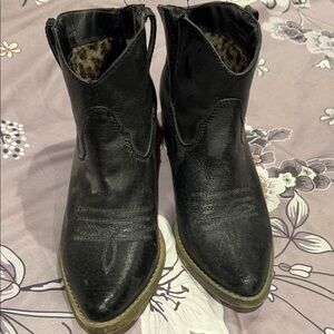 Very Volatile Black Leather Ankle Booties